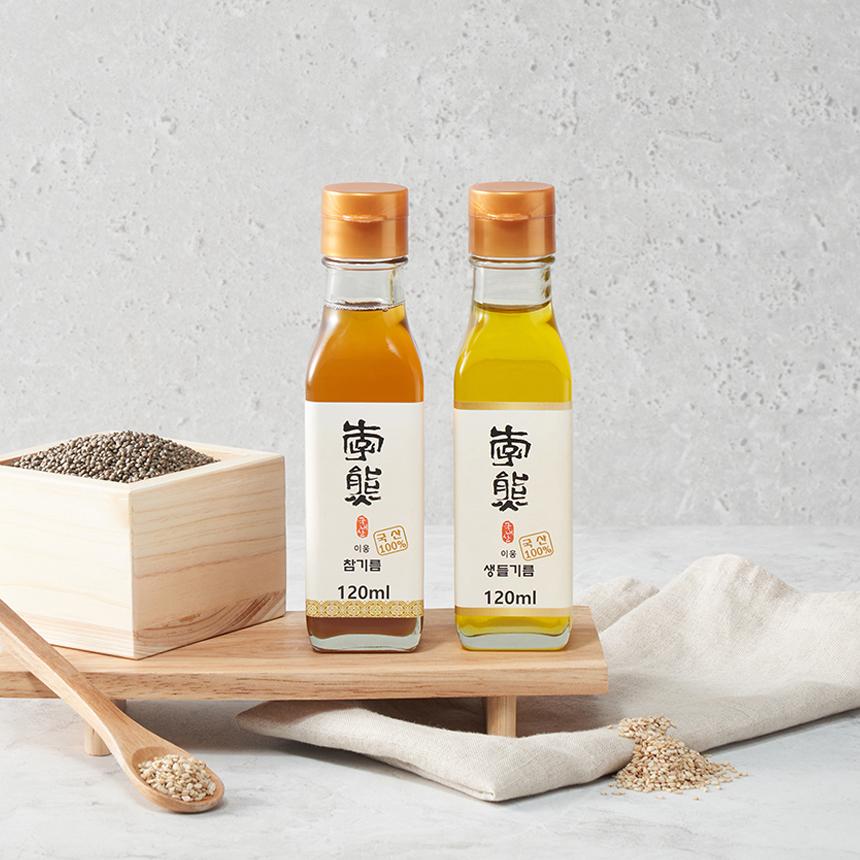 저온압착 비건인증 이웅 참기름 120ml+생들기름 120ml