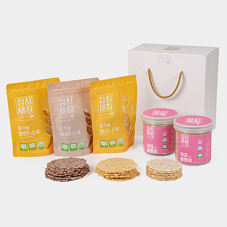 삼시새참 선물세트(현미누룽지 80g*2개+흑미누룽지 80g+귀리달뻥이 110g*2개)