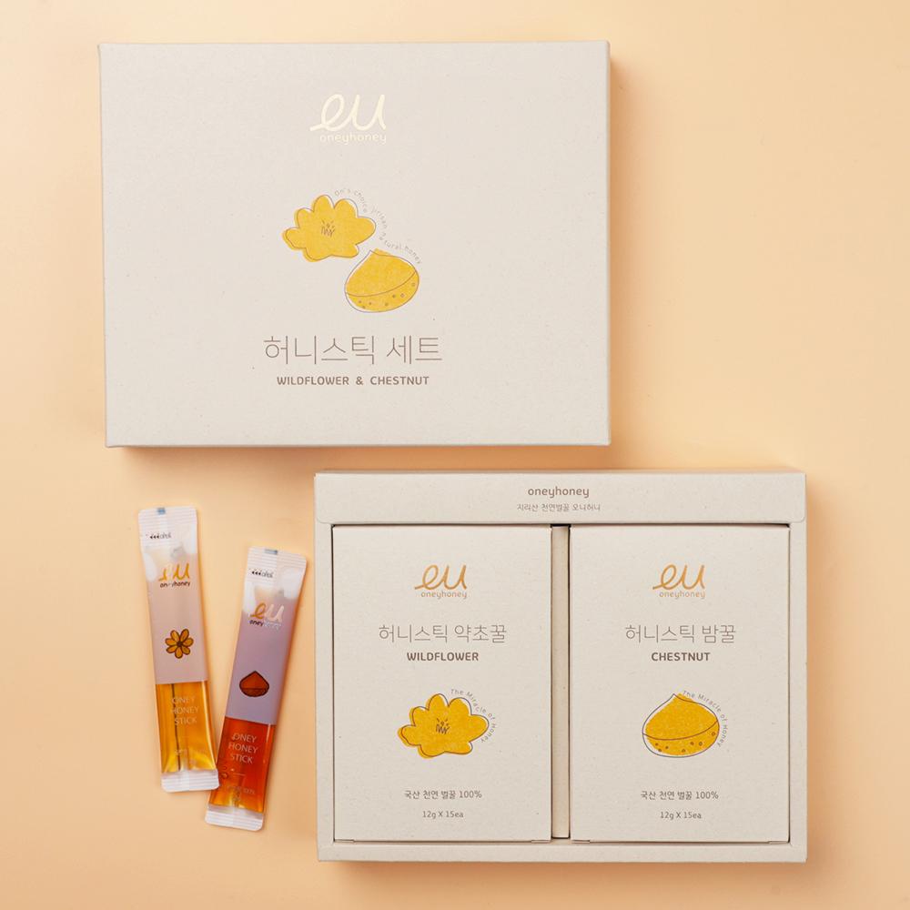 오니허니 꿀스틱 2종 세트 425g (약초꽃, 밤꽃 각 12g*15포+곰돌이꿀 65g)