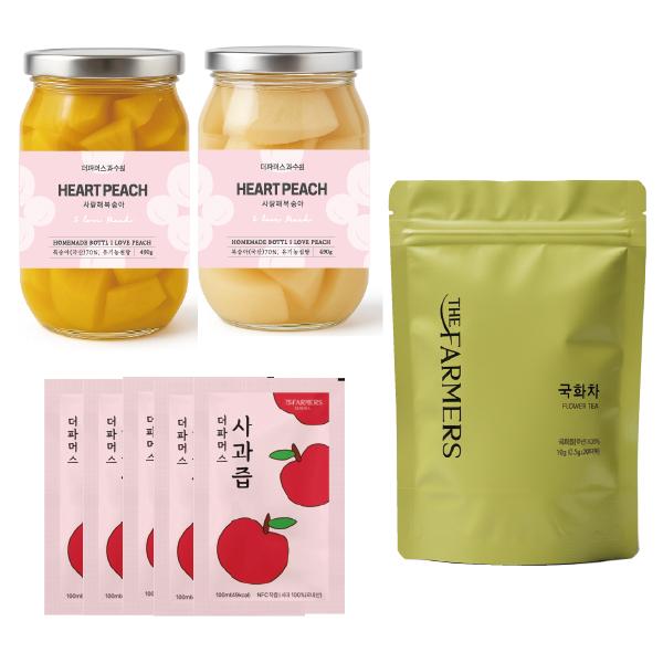 더파머스 수제 4종 선물세트(복숭아 병조림 백도 1병+황도 1병+국화차 1팩+사과즙 5팩)