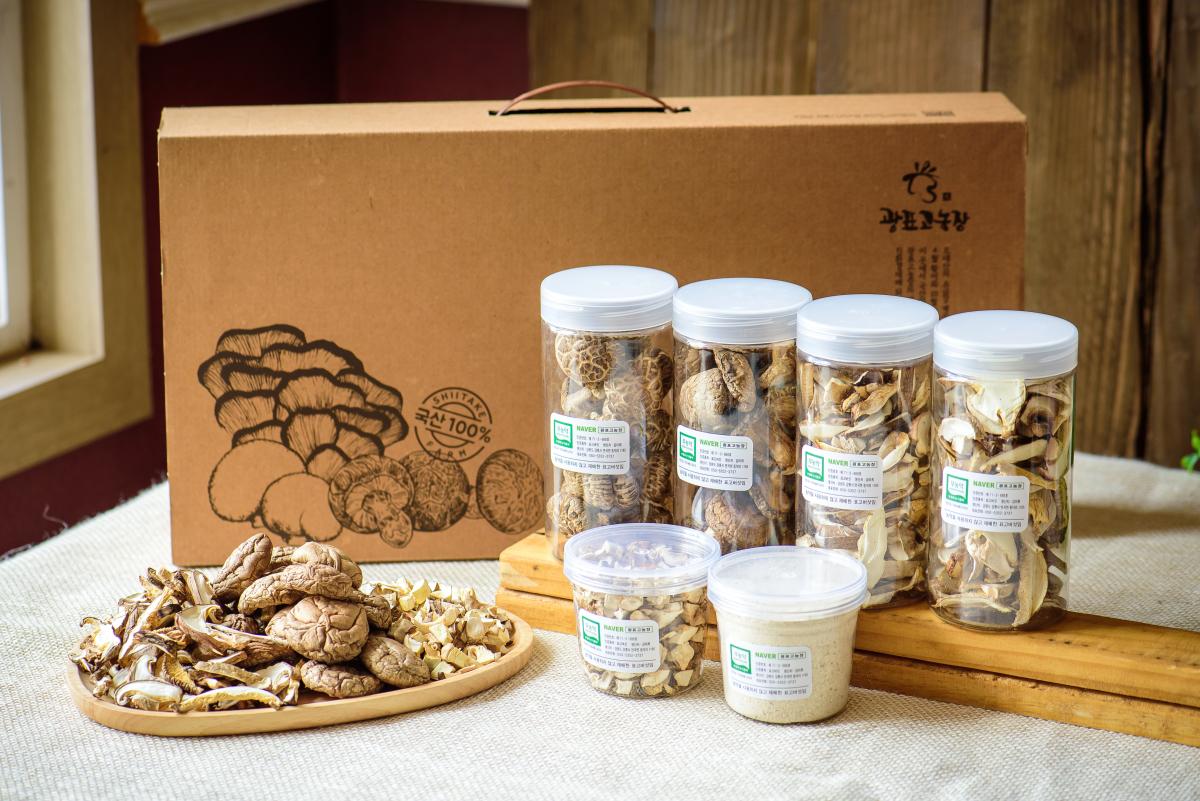 말린버섯 세트 205g(잎새버섯 25g+편채표고 50g+가루표고 90g+통표고 40g)