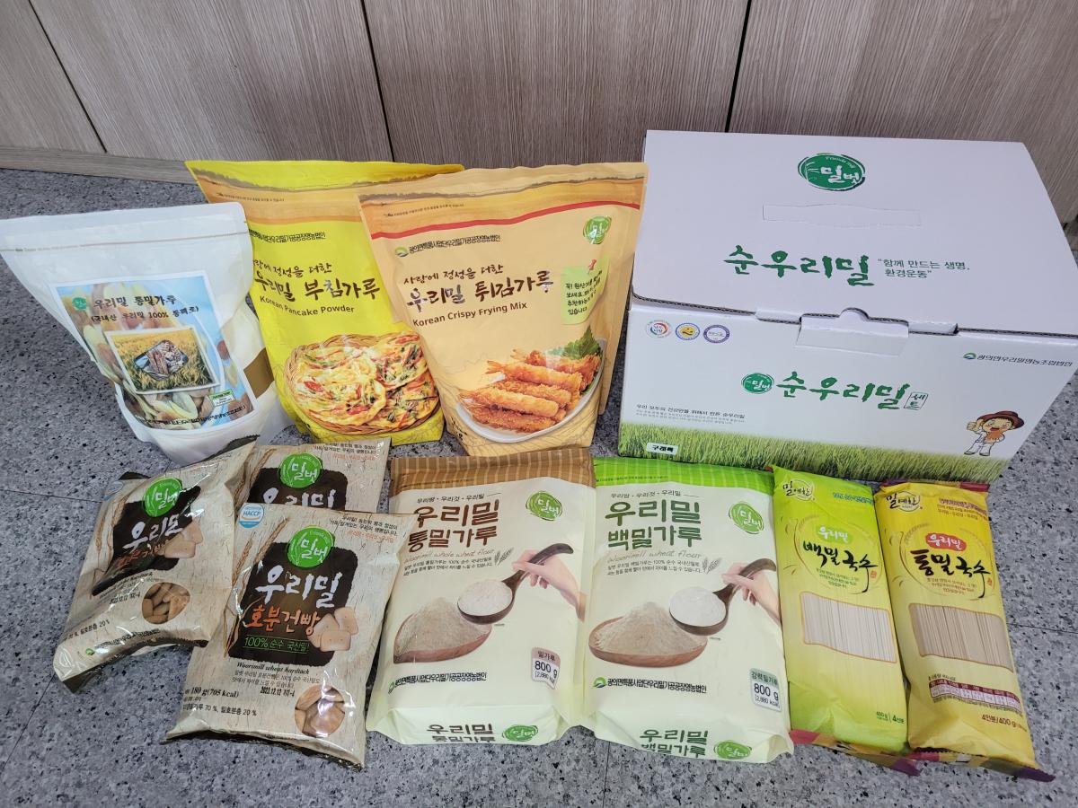 우리밀 선물세트 3호(우리밀, 통, 전곡통밀가루, 튀김, 부침가루, 국수, 건빵)