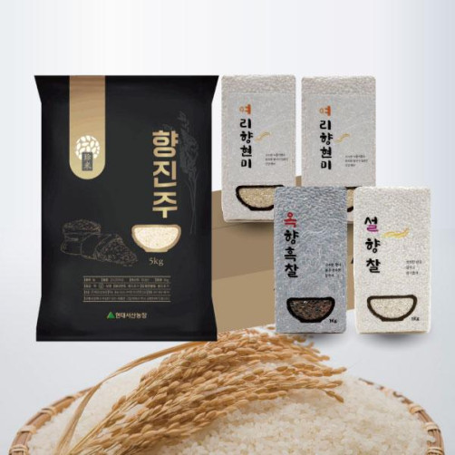 우리쌀 4종선물세트 9kg(향진주 5kg+여리향현미 2kg+옥향흑찰 1kg+설향찰 1kg)