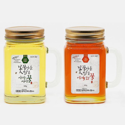 강원 양양 설악산허니팜 머그 벌꿀 2종세트 1kg(아카시아꿀 500g+야생화꿀 500g)
