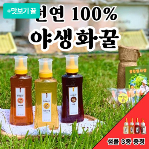 100% 천연 야생화꿀 1kg+맛보기꿀 3종