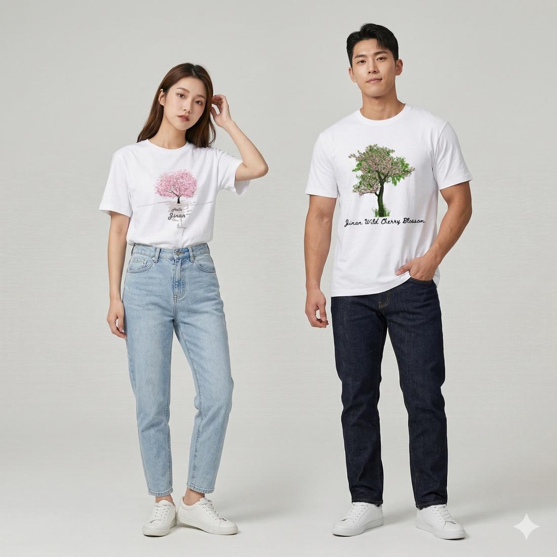 진안을 품은 티셔츠 산과 호수 흰색 2장