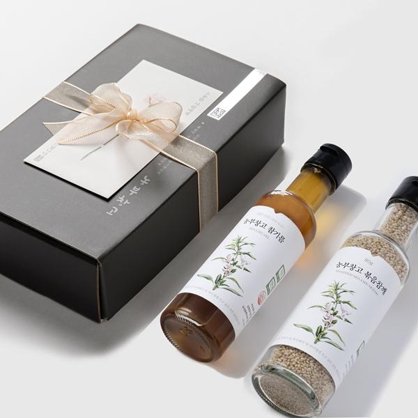 농부창고 기프트 세트 저온압착 1호 260g(진한 참기름 180ml+볶음 참깨 80g)
