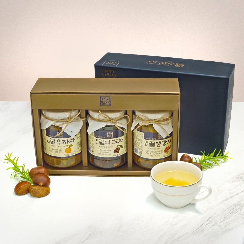 프리미엄 꿀차 3종 선물세트 1.74kg(꿀유자차580g+꿀대추차580g+꿀생강차580g)